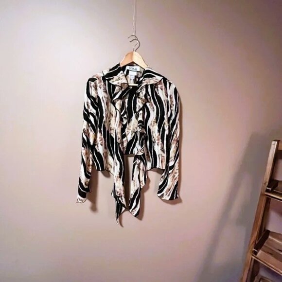 Joseph Ribkoff Black & Cream Striped Cover up shrug bolero cardigan blouse Sz 14 - Picture 7 of 7